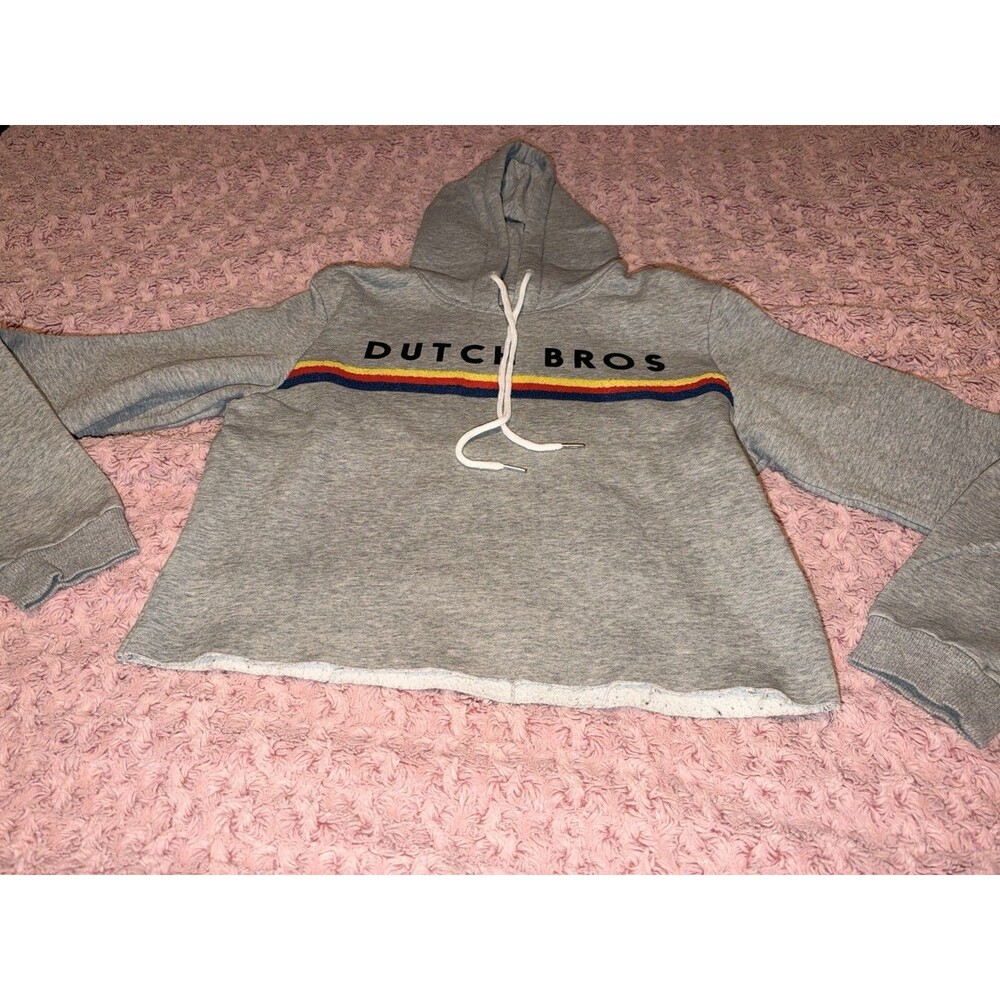 Dutch Bros Coffee Logo Cropped Hoodie Sweatshirt Pullover Medium Stitched Rare